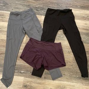 Lululemon shorts, gray and black leggings